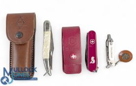 Fishing Pocket Knife & Tools, to include Victotinox Swiss pocket Knife In leather case, a Whitby
