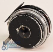 A scarce J W Young & Son Redditch Pridex clockwork multiplier alloy fly reel, 3 1/2