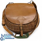 canvas and leather, Wicker Fishing /Game Bag, Olive green canvas leather edged bag with one internal
