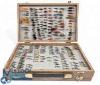 Wooden Salmon Fishing Double Sided Fly Box Full of Salmon Flies, singles & doubles, with Jungle cock
