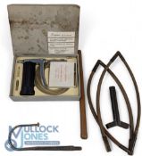 Period Patent Folding Fishing Net Head, with brass mount, plus a screw in gaff head, plus a Kacee