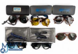 6 Assorted Optix Fishing Glasses Sunglasses, with some magnifying parts and lanyards