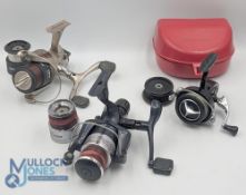 Okuma Spectrum fixed spool reel with 2 spare spools, good bail, twin handles, ‘T' spool tensioner,