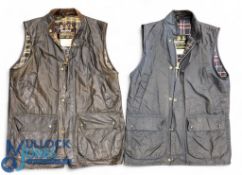 Two Barbour Wax Waistcoats, a green and a blue Westmorland, in used condition, no obvious faults