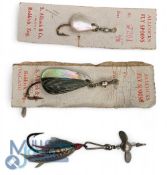 A collection of 3 rarely seen Allcock Spinners Fishing Lures, a 1/2