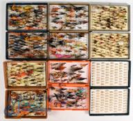 Pair of Fox fly boxes with a quantity salmon double and treble salmon flies. Fox Deep fly box with