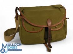 Brady of Halesowen canvas and leather, Wicker Fishing / Game Bag, olive green canvas leather edged