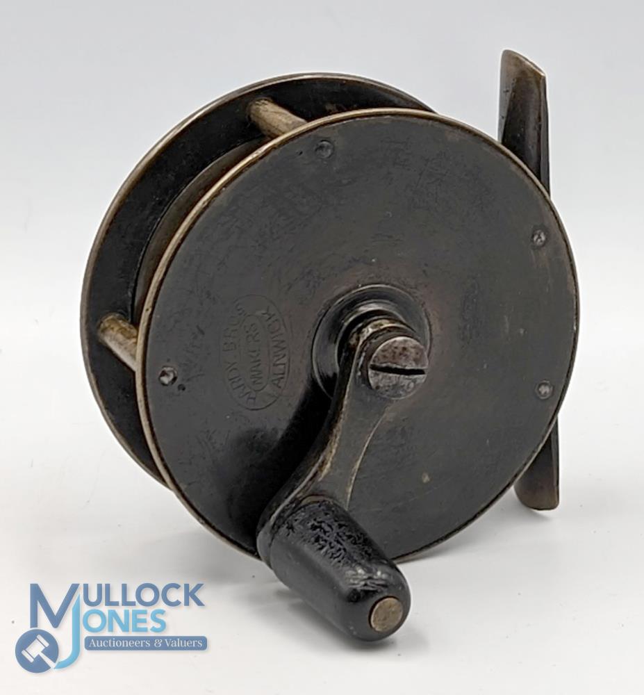 Hardy Bros crank wind brass reel 2 1/2" with enclosed oval trade mark, waisted crank arm with