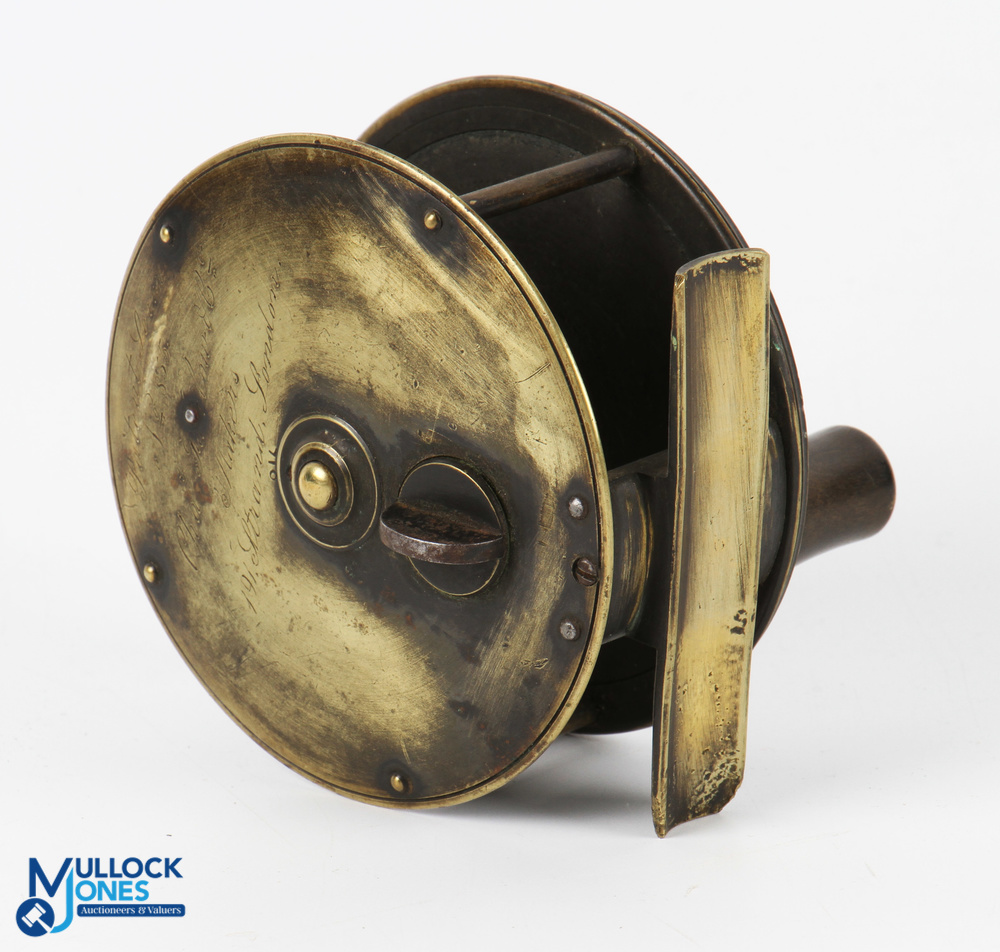 Chas Farlow Patent Lever No 855 salmon 4" spool, large brass mounted handle, 2 screw centre with oil - Image 2 of 2