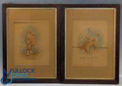 Two Period Golf Cartoons - Where's My Balls, and Keep Your Eye on The Ball - indistinct