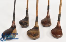 4x Assorted socket neck woods all in persimmon incl Army and Navy deep face brassie, a Jas