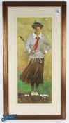 Pair of Bart Forbes Golf prints: Men & Woman Golfers, well framed and mounted under glass - size