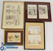 4x Period Golf Engravings Prints - one hand-coloured humorous print The Die Hard, A Punch 1921,