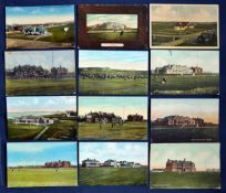 Interesting collection of early 20th century Troon golf club and course coloured postcards (12) to