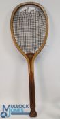 c1896 'Tournament 3' Lawn Tennis Racquet by Bussey & Co with a fishtail, deep groove to centre of