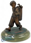 Austrian Spelter Boy Caddy designed by Josef Lorenzl - with a golf bag, the central golf club is the