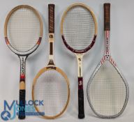 A collection of assorted signature endorsed wooden Tennis Rackets: a good collection of four
