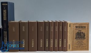 Wisden Cricketers' Almanacks - a run from 1937-1946, 1937-1945 all rebound volumes, 1946 is a