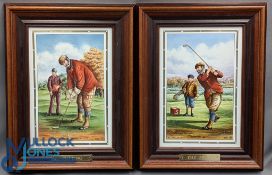 Two hand painted Spode Golf Ceramic Tiles/Plaques, The Drive No 53/150 and Putting No.75/130,