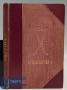 Period Golf Record Book, quarter red leather with gold embossing to boards with marbled end pages,
