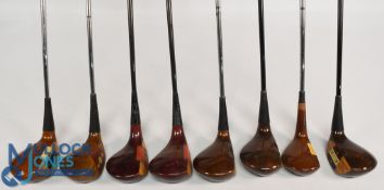 8x Handmade Persimmon head drivers mainly by the Louisville Golf Company, 6x drivers, one left hand,