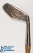 Unusual 'Triumph' style No 1 iron by Spalding with peaked topline, fitted with a full length