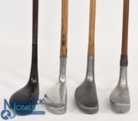 4x Assorted putters to incl 3x alloy mallet heads such as Huntley with curved sole and no gripped