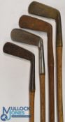 4x JH Taylor autograph putters incl 3x straight blades and wry neck example, 2x bent shafts - 3x