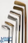 Selection of 6x modern putters in varying styles, incl a brass straight blade stamped Coca Cola with