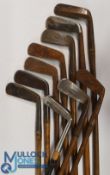 10x Various styled metal blade putters incl a modern Tom Stewart flanged bottom straight blade