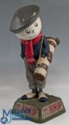 Original Dunlop Caddy Papier-Mache Golf Ball Advertising Figure on naturalistic base with 'We Play