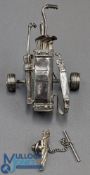 1988 London Hallmarked Silver Golf Bag with clubs, and a white metal trolley, the bag is made by