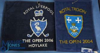 2x Official Open Golf Championship Souvenir Golf Bag Towels to incl 2004 Royal Troon and 2006