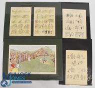 Golf Cartoon Prints, by J M Bateman and Frank Reynold, 2 larger mounted - size 35cm x 48cm, and a