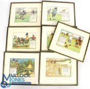 Charles Crombie - collection of 7 assorted comical golfing prints, Perrier Golf Rules, in period