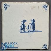 Blue Delft Golf Tile c1800, depicting a 'kolf' player - some signs of age-related wear - 5