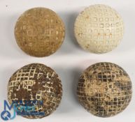 2x Mesh pattern Gutta Percha Golf balls in fair round condition with strike marks, t/w 2x square