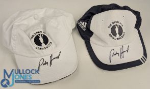 Autograph - 2x signed Padraig Harrington Golf Caps - features 2007 (Winner) Open Golf Carnoustie Cap