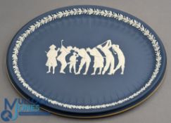 2006 Wedgwood Blue Jasperware WGG American Express Championship Tray, with golfing figures from