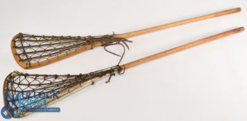 Two vintage hickory Lacrosse Sticks - makers Hattersley & Sons Eccles Lancashire, Viktoria No 1