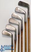 6x Various Tom Stewart golf irons and putter to incl a Fred Collins Llandudno stamped driving