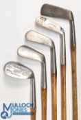 5x Various golf clubs incl a Walter Hagen no 16 model niblick with punch dot and line face markings,