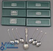 Birmingham Hallmarked Golf Teaspoons, all Sterling Honours a set of 6 boxed spoons c2003 plus a 1910