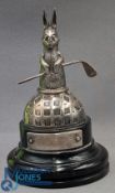 Silver Hallmarked Golf Trophy, of a rabbit on a square mesh golf ball, Birmingham Hallmarks for