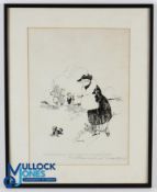 Original pen and ink Comical Golfing Scene signed W L Ridgewell with pencil annotation 