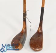 2x Socket neck wooden mallet head putters a Josh Taylor model in dark brown stain persimmon