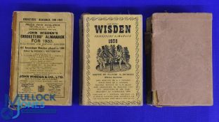 3x John Wisden's Cricketers Almanacks 1935, 1938 and 1939 - all paperback, one with a homemade