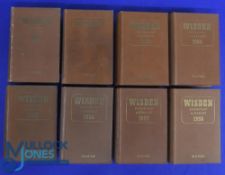 8x hardback John Wisden's Cricketers Almanacks 1950-1958 - 1950, 1951, 1953, 1954, 1955, 1956,