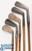 5x Assorted irons incl an unusual Fife of London smf cleek with a full length cork grip, a Maxwell