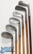 6x Assorted golf clubs to incl 5x matching Mitre brand to include a mashie, dreadnought niblick with